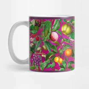 Floral paradise,Trendy tropical floral leaves and fruits, tropical pattern, botanical illustration, tropical plants, pink fuchsia floral illustration Mug